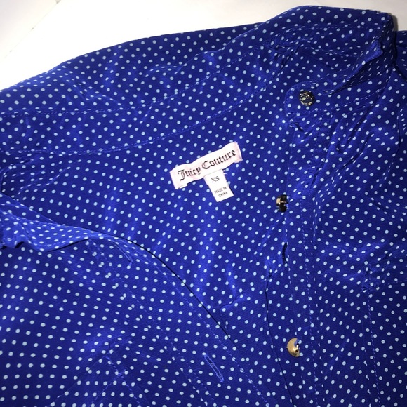 Juicy Couture Royal Blue Polka Dot Silk Button Up - Picture 12 of 13